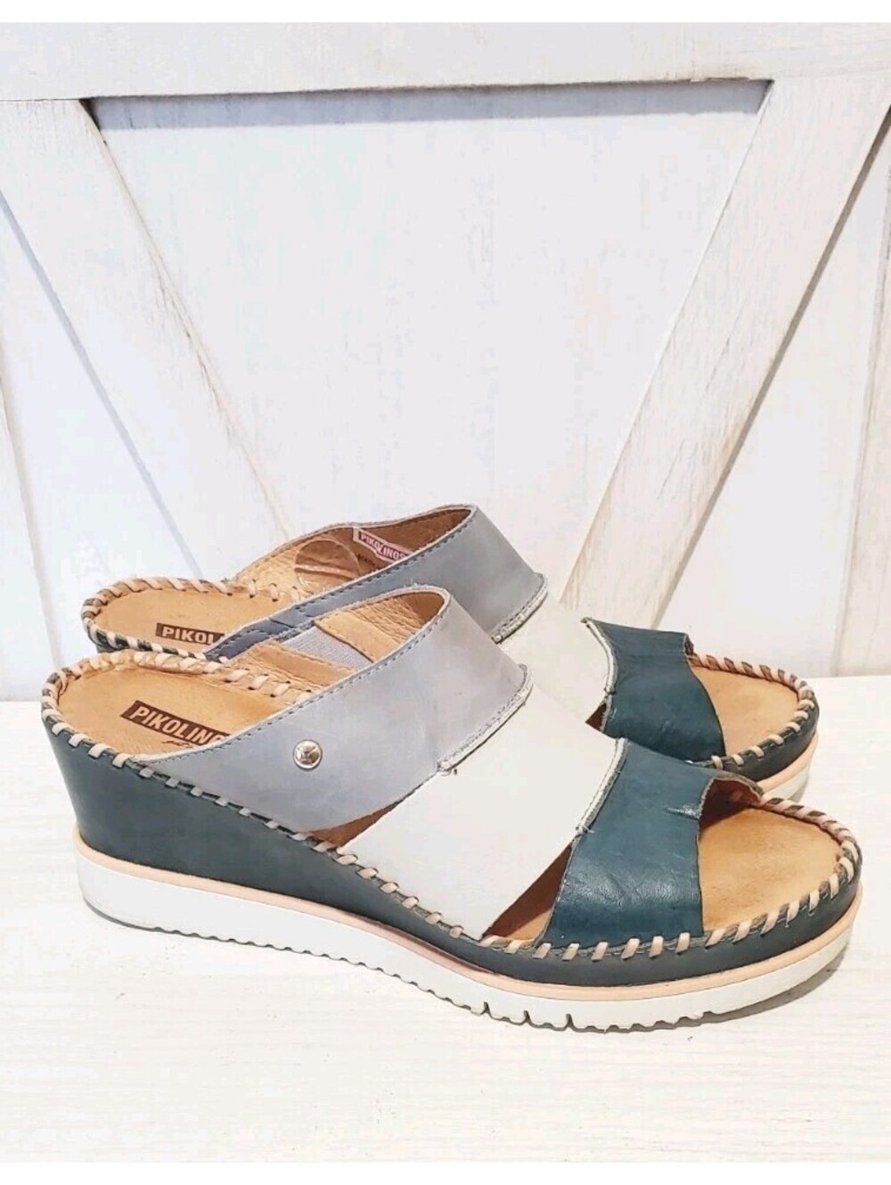 PIKOLINOS AGUADULCE Women's wedge sandals slip ons Blue River Leather 39